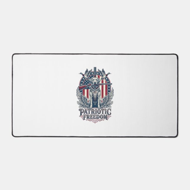 Patriotic Duck Hunter Dog Vector Graphic Tee_1 Desk Mat (Front)