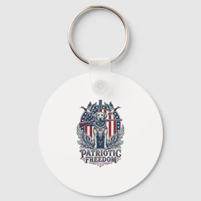 Patriotic Duck Hunter Dog Vector Graphic Tee_1 Key Ring (Front)