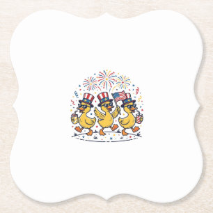 Patriotic Duck Trio Vintage 4th of July Shirt Desi Paper Coaster