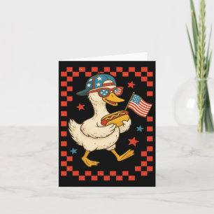 Patriotic Duck With Hot Dog And Flag Funny 4th Of Card