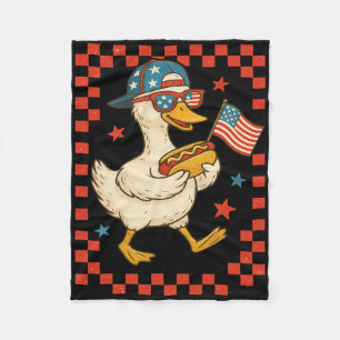 Patriotic Duck With Hot Dog And Flag Funny 4th Of  Fleece Blanket