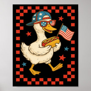 Patriotic Duck With Hot Dog And Flag Funny 4th Of Poster