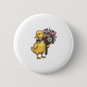 Patriotic Duckling Flower Bouquet Vintage Shirt De 6 Cm Round Badge