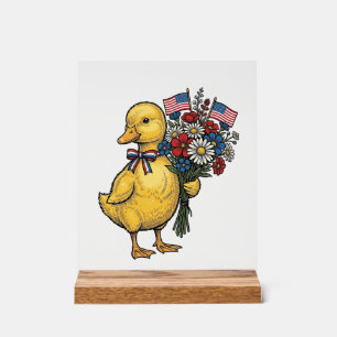 Patriotic Duckling Flower Bouquet Vintage Shirt De Acrylic Sign
