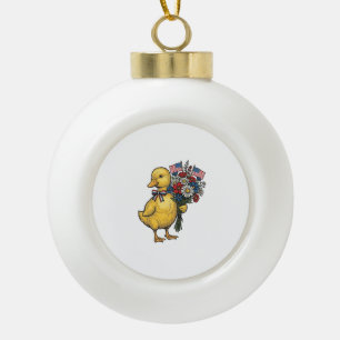 Patriotic Duckling Flower Bouquet Vintage Shirt De Ceramic Ball Christmas Ornament