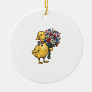 Patriotic Duckling Flower Bouquet Vintage Shirt De Ceramic Ornament