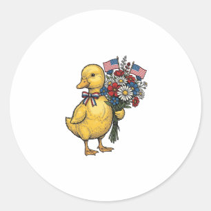 Patriotic Duckling Flower Bouquet Vintage Shirt De Classic Round Sticker