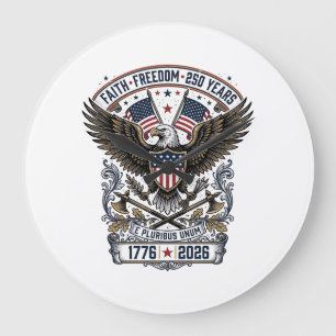 Patriotic Eagle 250 Years Vintage Freedom Large Clock