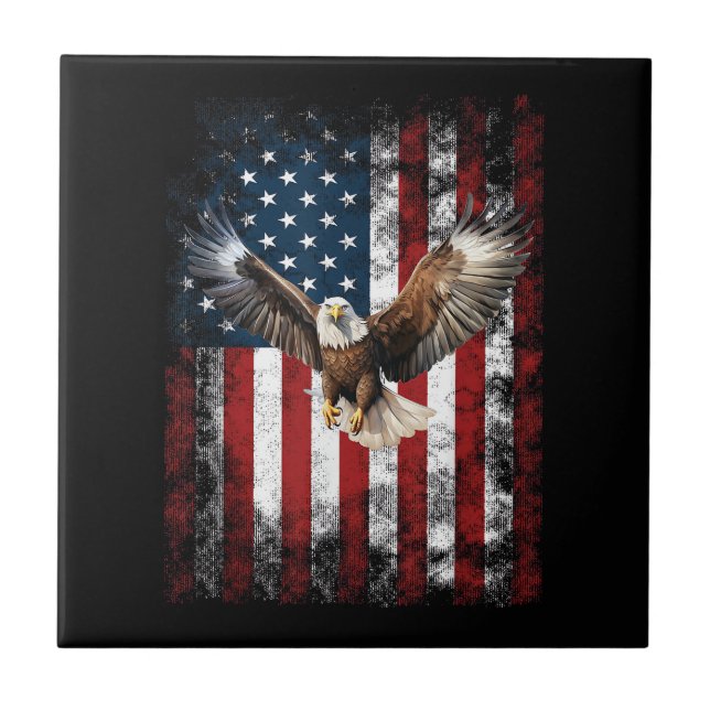 Patriotic Eagle 4th of July USA American Flag Ceramic Tile (Front)