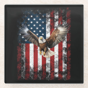 Patriotic Eagle 4th of July USA American Flag Glass Coaster