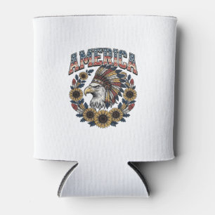 Patriotic Eagle America Sunflower Vintage Can Cooler