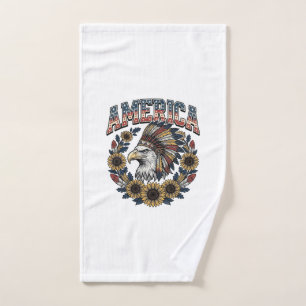 Patriotic Eagle America Sunflower Vintage Hand Towel