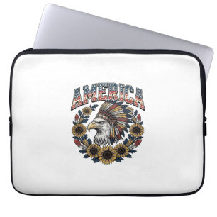 Patriotic Eagle America Sunflower Vintage Laptop Sleeve