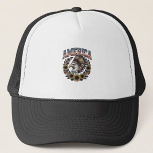 Patriotic Eagle America Sunflower Vintage Trucker Hat