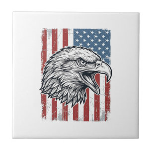 Patriotic Eagle American Flag Vintage Engraving_1 Ceramic Tile
