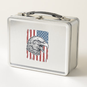Patriotic Eagle American Flag Vintage Engraving_1 Metal Lunch Box