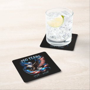 Patriotic Eagle and Flag 250 Years 1776-2026 Square Paper Coaster