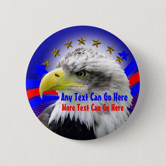 Patriotic Eagle And Gold Stars Round Button Pin (Front)