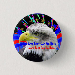 Patriotic Eagle And Gold Stars Round Button Pin