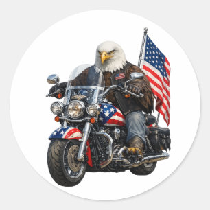 Patriotic Eagle Biker Riding American Flag Motorcy Classic Round Sticker