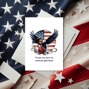 Patriotic Eagle & Boy All American Birthday Card