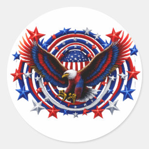 Patriotic Eagle Burst – Red White & Blue Free Classic Round Sticker