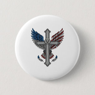 Patriotic Eagle Cross Vintage Engraving Vector Des 6 Cm Round Badge