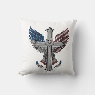 Patriotic Eagle Cross Vintage Engraving Vector Des Cushion