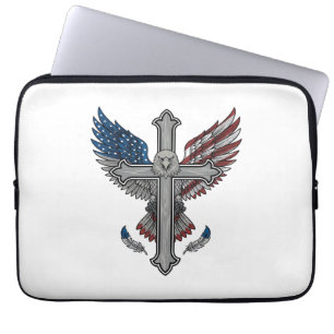 Patriotic Eagle Cross Vintage Engraving Vector Des Laptop Sleeve