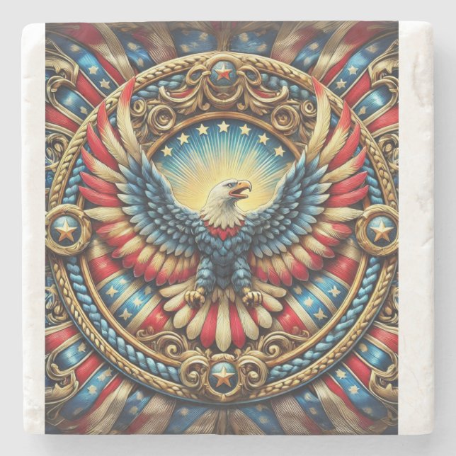 Patriotic Eagle Emblem Stone Coaster (Front)