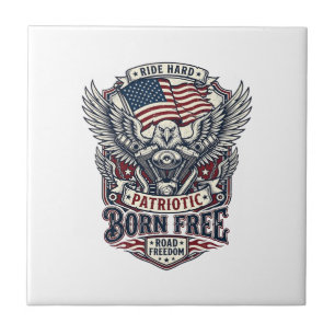 Patriotic Eagle Engine Biker Road Freedom Patriot Ceramic Tile