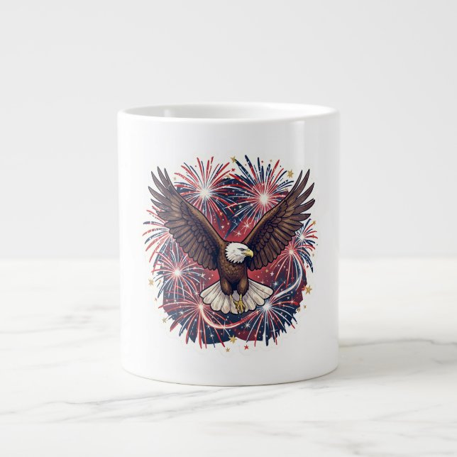 Patriotic Eagle Fireworks Burst Large Coffee Mug (Front)