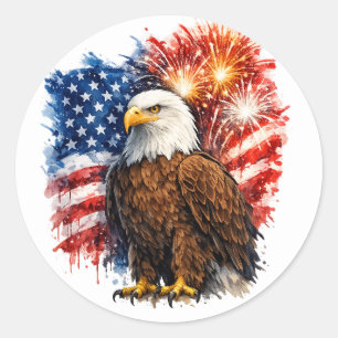 Patriotic Eagle Fireworks Classic Round Sticker
