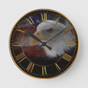 Patriotic Eagle & Flag Round Clock