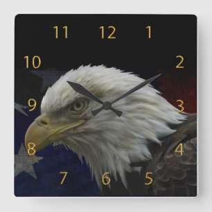 Patriotic Eagle & Flag Square Wall Clock