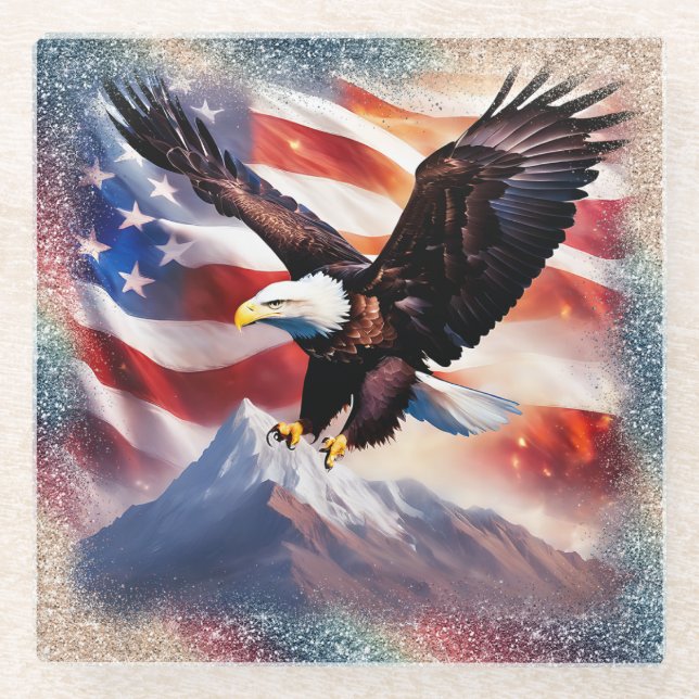 Patriotic Eagle Glass Coaster (Front)