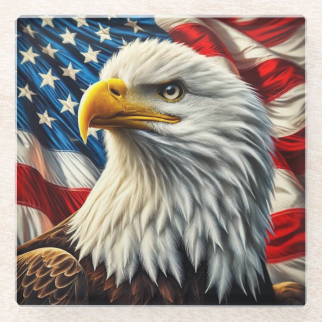 Patriotic Eagle Glass Coaster (Front)