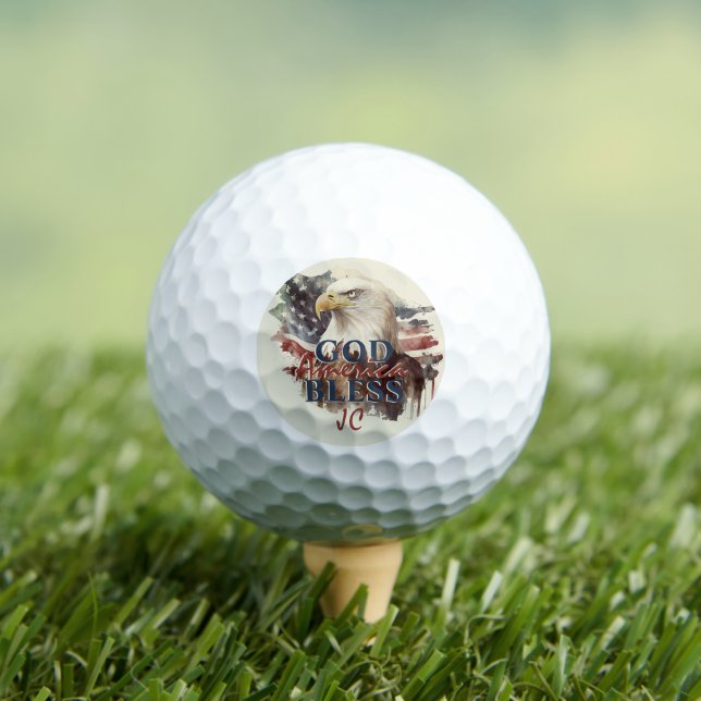 Patriotic Eagle God Bless America Custom Initials Golf Balls (Insitu Tee)