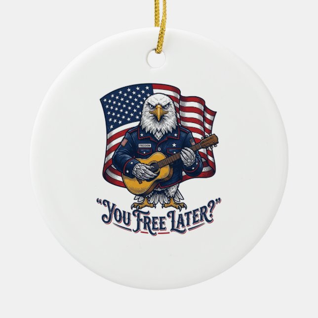 Patriotic Eagle Guitar Vintage Ceramic Ornament (Front)