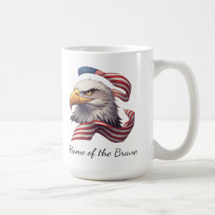 Patriotic Eagle Home of the Brave, American Flag Coffee Mug