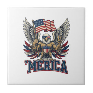 Patriotic Eagle Merica Vintage Vector Shirt Design Ceramic Tile
