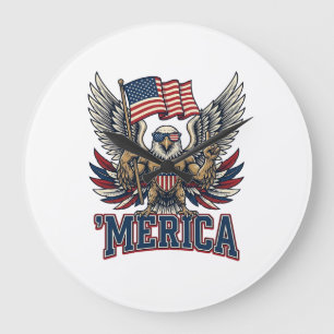Patriotic Eagle Merica Vintage Vector Shirt Design Large Clock