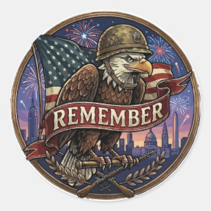 Patriotic Eagle Military Remembrance Emblem Classic Round Sticker
