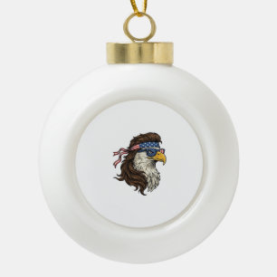 Patriotic Eagle Mullet Vintage Engraving Vector De Ceramic Ball Christmas Ornament