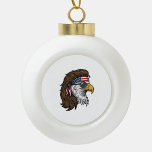Patriotic Eagle Mullet Vintage Engraving Vector De Ceramic Ball Christmas Ornament