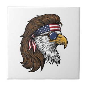Patriotic Eagle Mullet Vintage Engraving Vector De Ceramic Tile