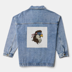 Patriotic Eagle Mullet Vintage Engraving Vector De Denim Jacket