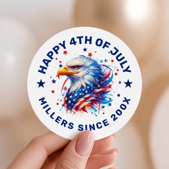 Patriotic Eagle Red White Blue Custom Text Classic Round Sticker (Creator Uploaded)