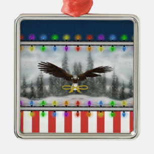 Patriotic Eagle Silver framed Square Ornament