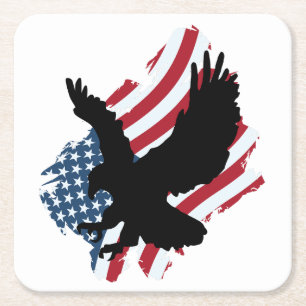 Patriotic Eagle Square Paper Coaster